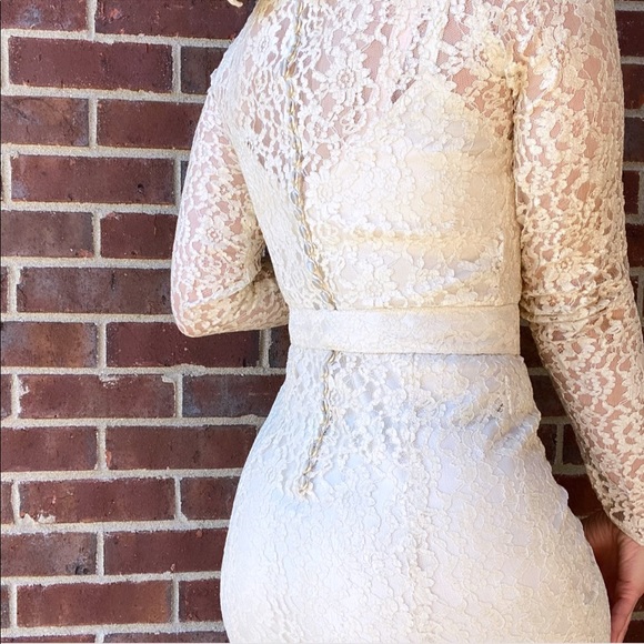 Vintage 1940s homemade lace long sleeve belted wedding dress maxi small XS - Picture 4 of 15